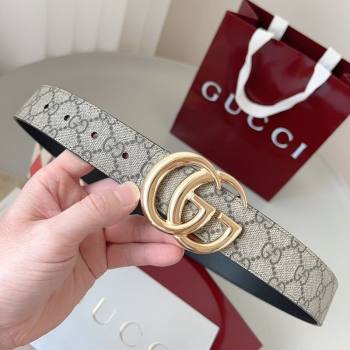 Gucci GG Leather Belt 3.5cm Beige/Gold 2025 GG091201 (99-250912138)