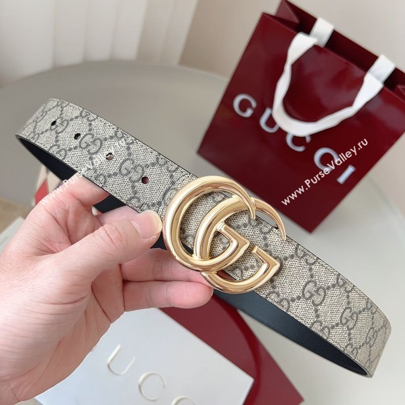 Gucci GG Leather Belt 3.5cm Beige/Gold 2025 GG091201 (99-250912138)