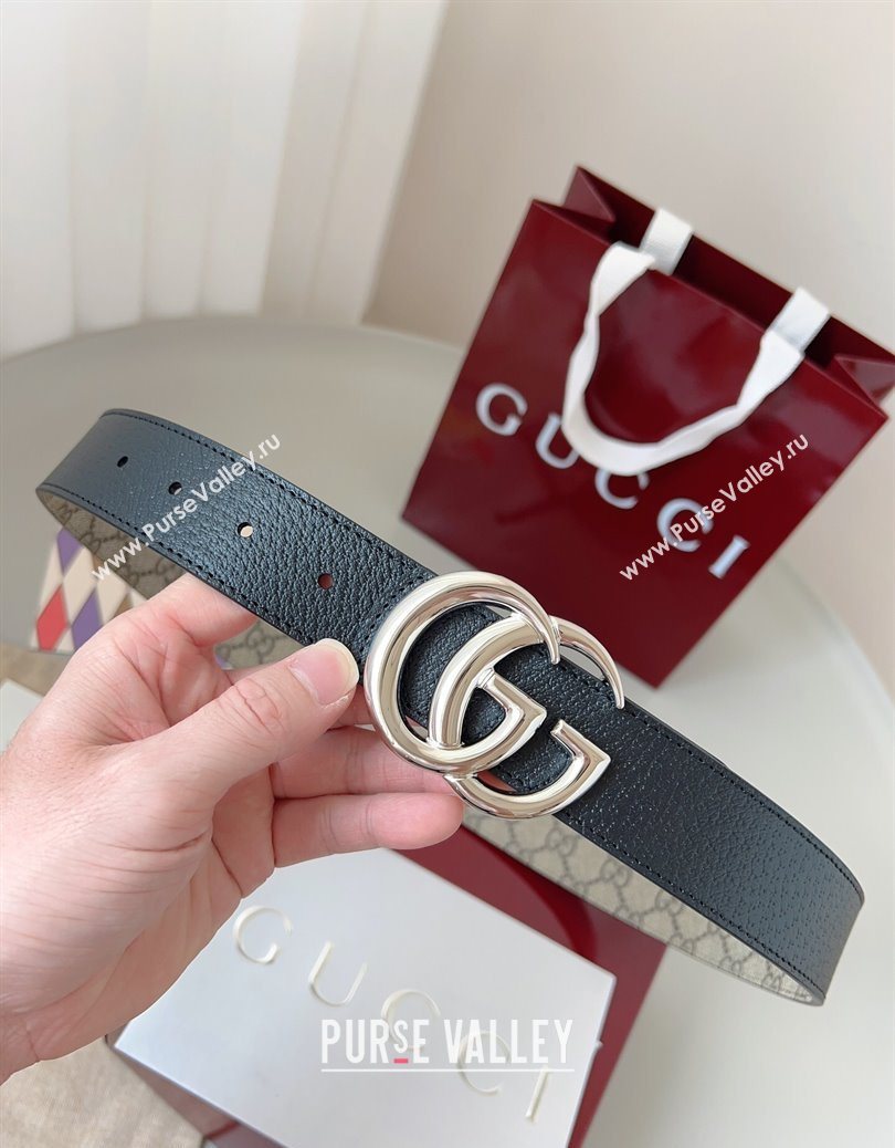 Gucci GG Leather Belt 3.5cm Beige/Silver 2025 GG091201 (99-250912139)