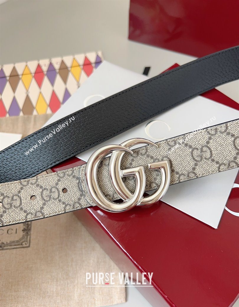 Gucci GG Leather Belt 3.5cm Beige/Silver 2025 GG091201 (99-250912139)