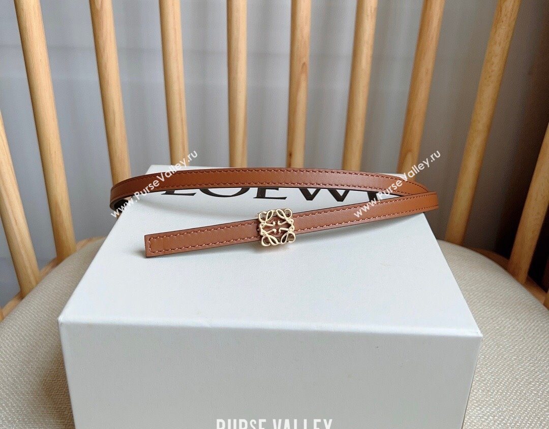 Loewe Anagram Belt 1cm in Smooth Calfskin Leather Brown/Gold 2025 LW091206 (99-250912085)