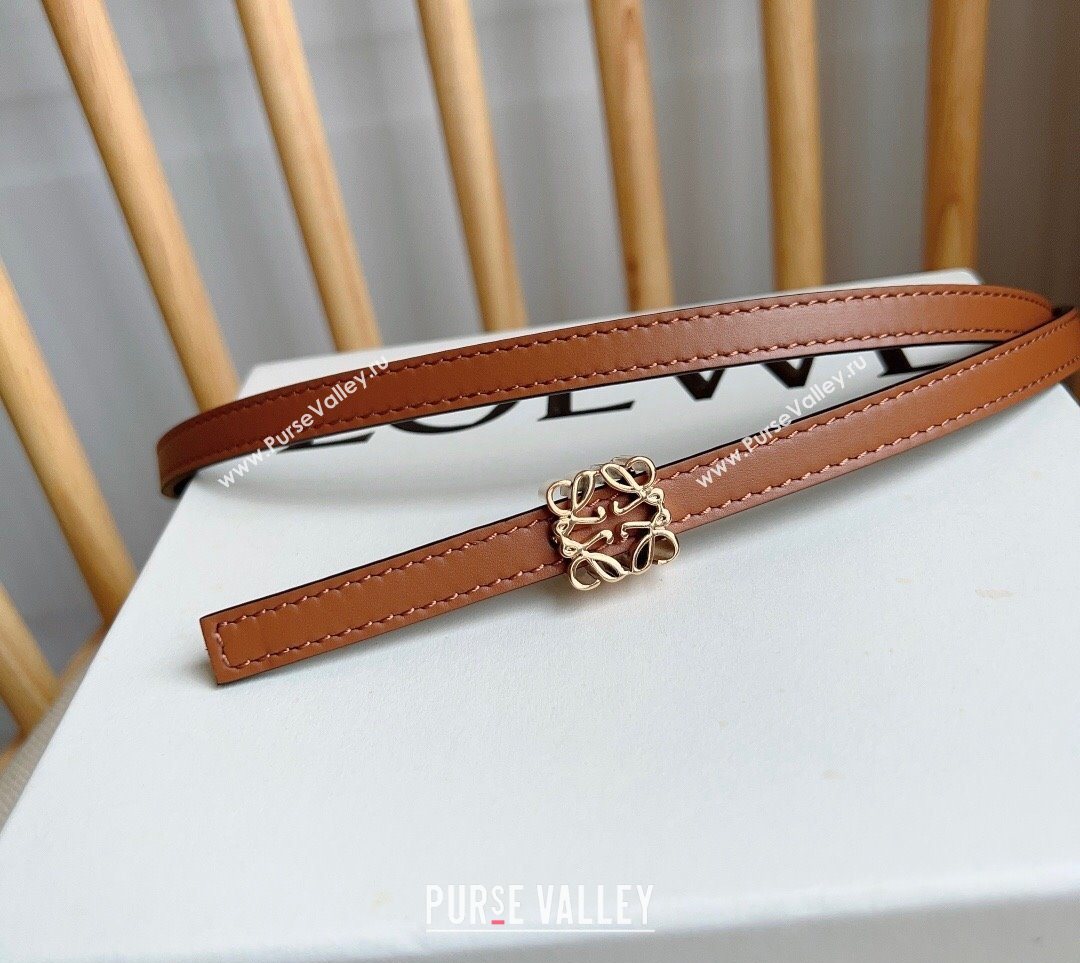 Loewe Anagram Belt 1cm in Smooth Calfskin Leather Brown/Gold 2025 LW091206 (99-250912085)