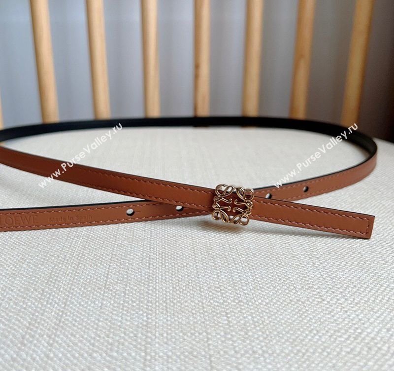 Loewe Anagram Belt 1cm in Smooth Calfskin Leather Brown/Gold 2025 LW091206 (99-250912085)