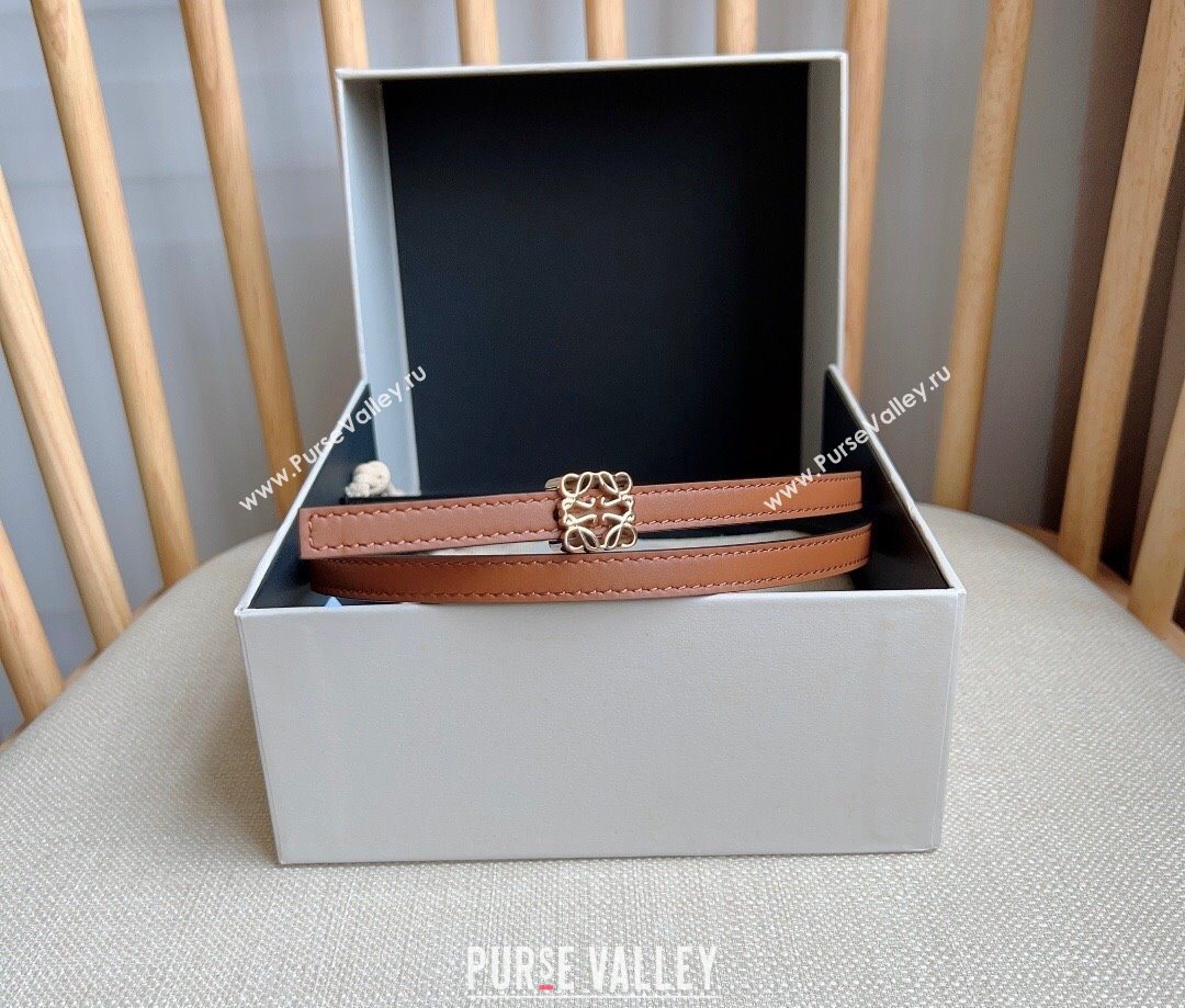 Loewe Anagram Belt 1cm in Smooth Calfskin Leather Brown/Gold 2025 LW091206 (99-250912085)