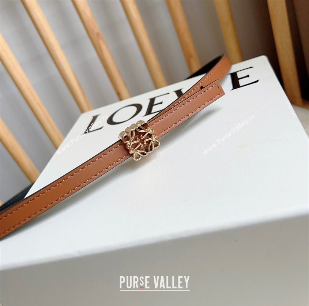Loewe Anagram Belt 1cm in Smooth Calfskin Leather Brown/Gold 2025 LW091206 (99-250912085)