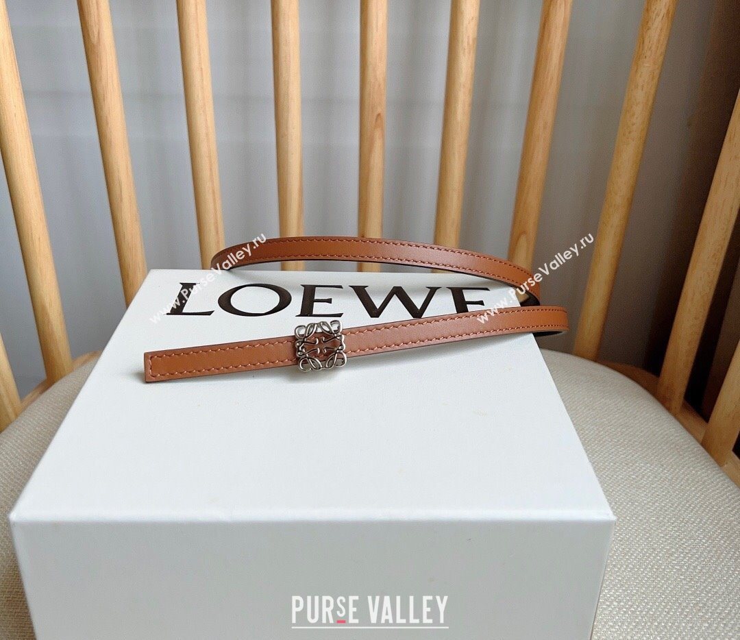 Loewe Anagram Belt 1cm in Smooth Calfskin Leather Brown/Silver 2025 LW091206 (99-250912086)