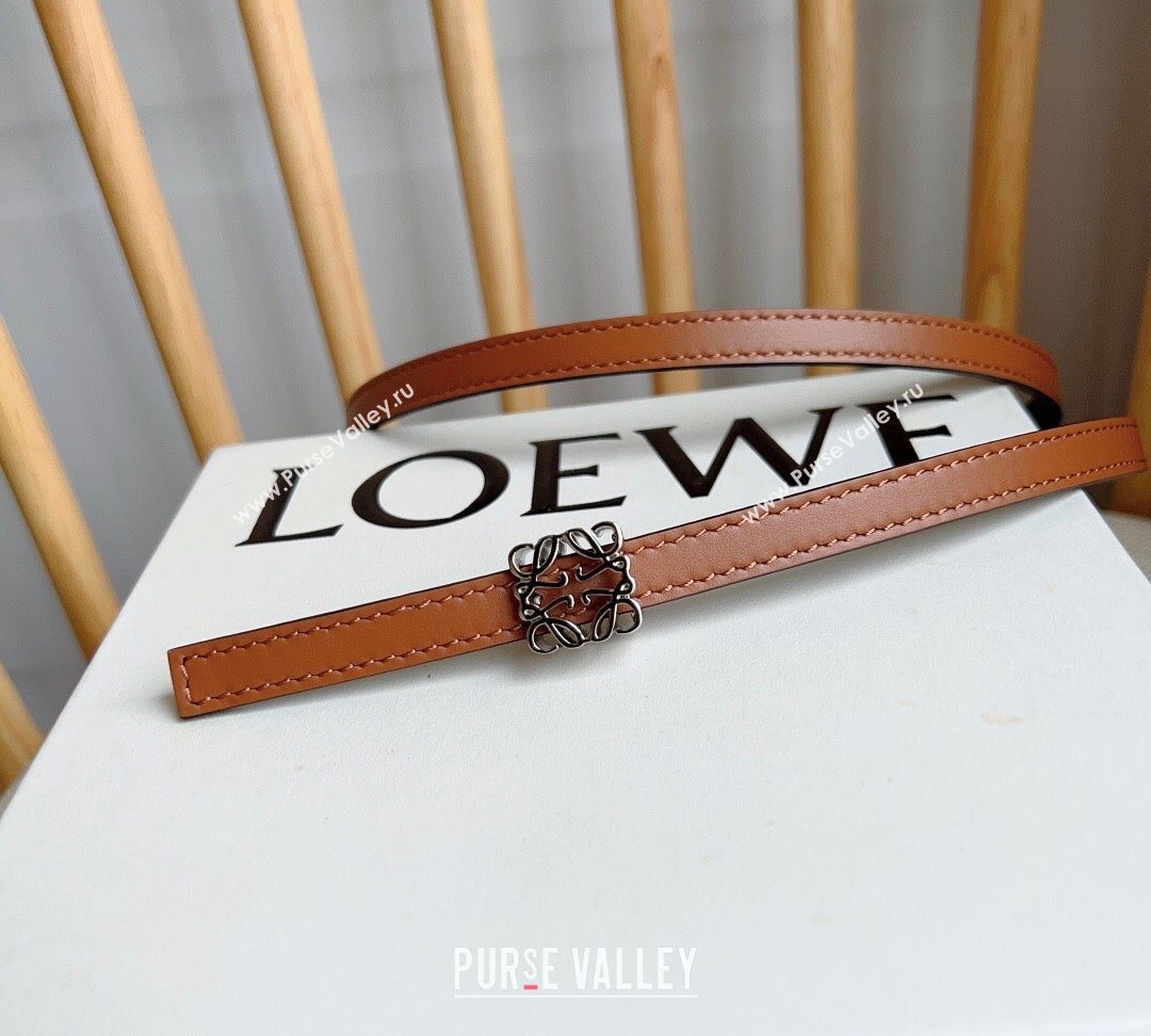Loewe Anagram Belt 1cm in Smooth Calfskin Leather Brown/Silver 2025 LW091206 (99-250912086)