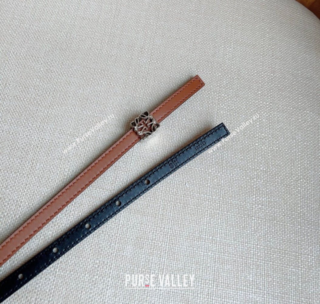 Loewe Anagram Belt 1cm in Smooth Calfskin Leather Brown/Silver 2025 LW091206 (99-250912086)
