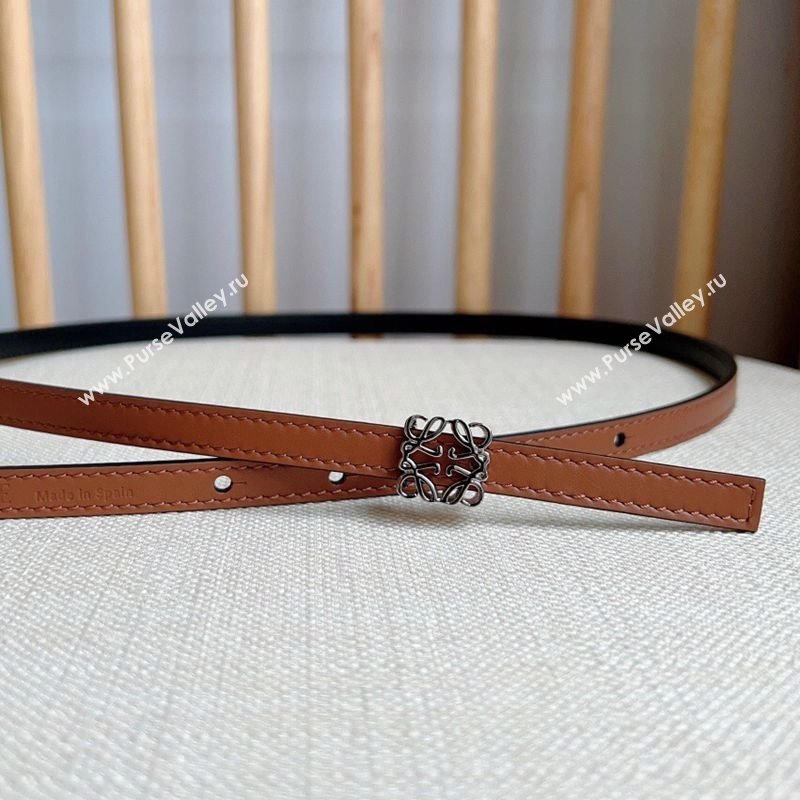 Loewe Anagram Belt 1cm in Smooth Calfskin Leather Brown/Silver 2025 LW091206 (99-250912086)