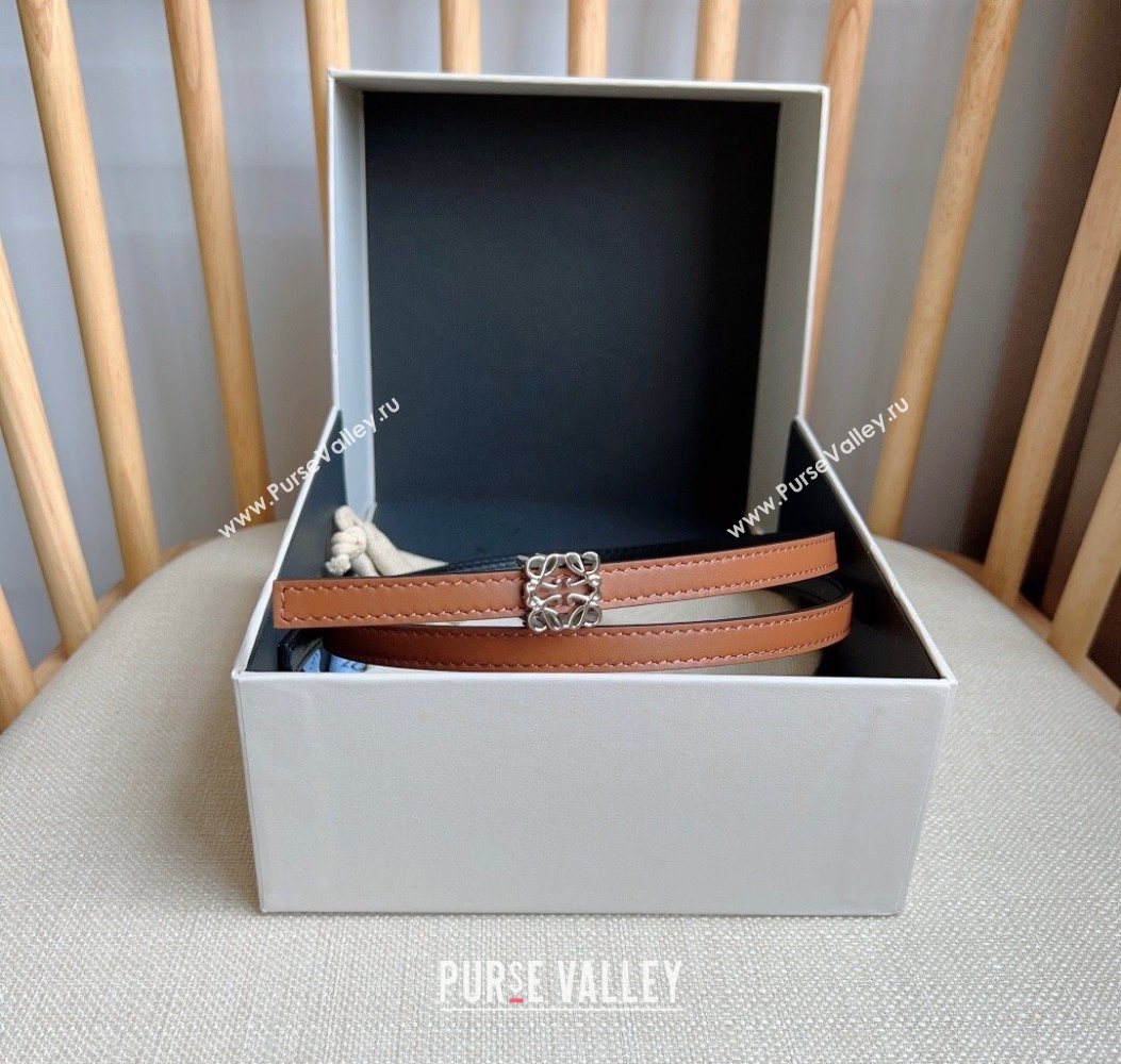 Loewe Anagram Belt 1cm in Smooth Calfskin Leather Brown/Silver 2025 LW091206 (99-250912086)