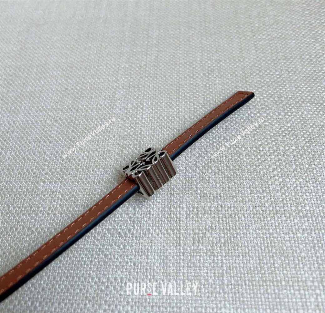 Loewe Anagram Belt 1cm in Smooth Calfskin Leather Brown/Silver 2025 LW091206 (99-250912086)