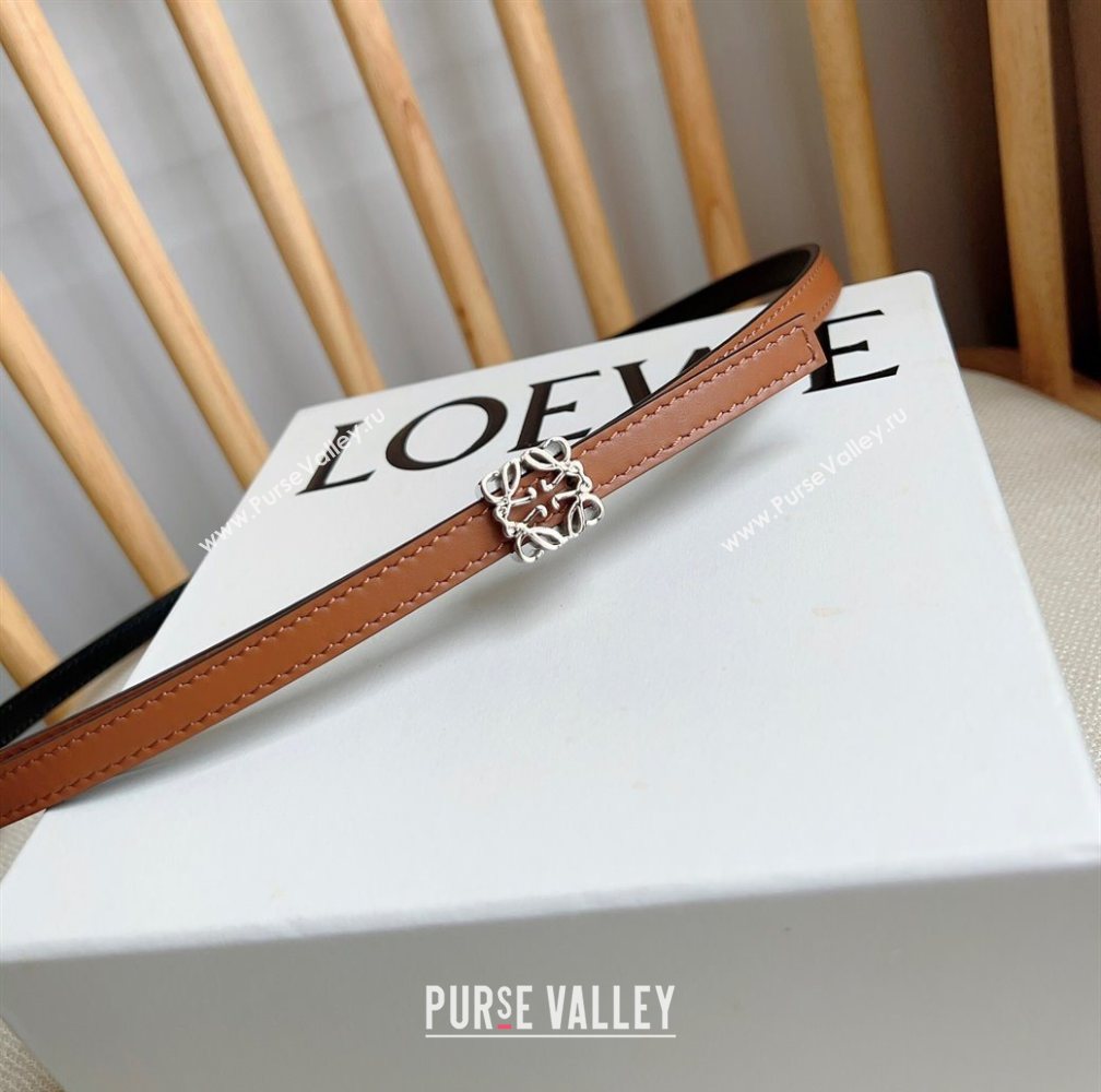 Loewe Anagram Belt 1cm in Smooth Calfskin Leather Brown/Silver 2025 LW091206 (99-250912086)
