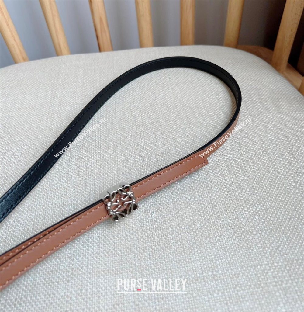 Loewe Anagram Belt 1cm in Smooth Calfskin Leather Brown/Silver 2025 LW091206 (99-250912086)