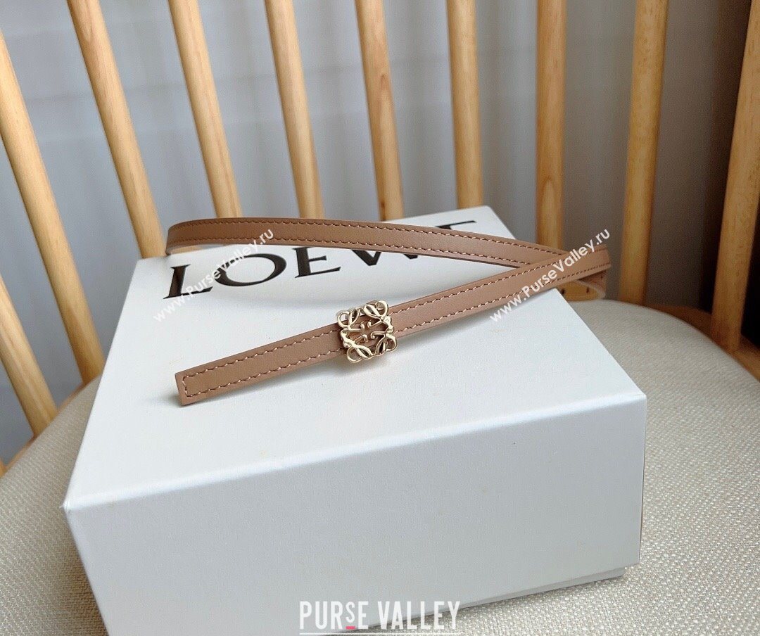 Loewe Anagram Belt 1cm in Smooth Calfskin Leather Beige/Gold 2025 LW091206 (99-250912089)