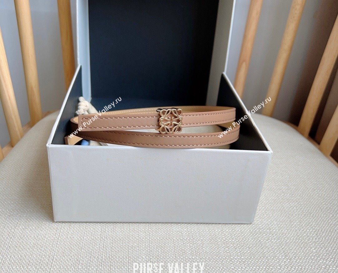 Loewe Anagram Belt 1cm in Smooth Calfskin Leather Beige/Gold 2025 LW091206 (99-250912089)