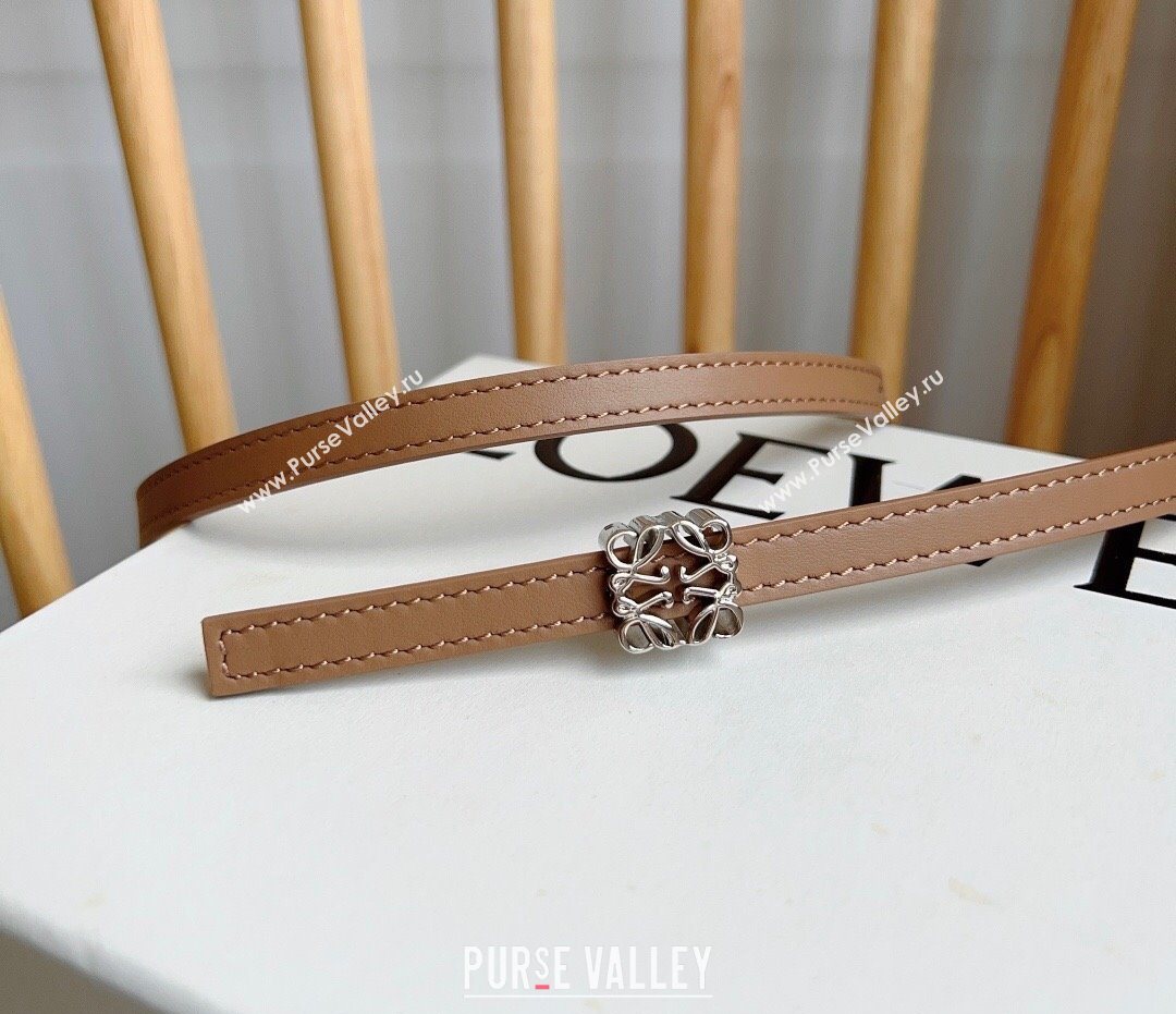 Loewe Anagram Belt 1cm in Smooth Calfskin Leather Beige/Silver 2025 LW091206 (99-250912090)