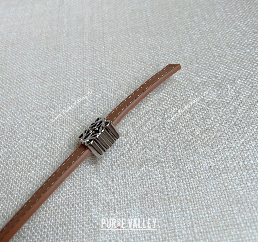 Loewe Anagram Belt 1cm in Smooth Calfskin Leather Beige/Silver 2025 LW091206 (99-250912090)