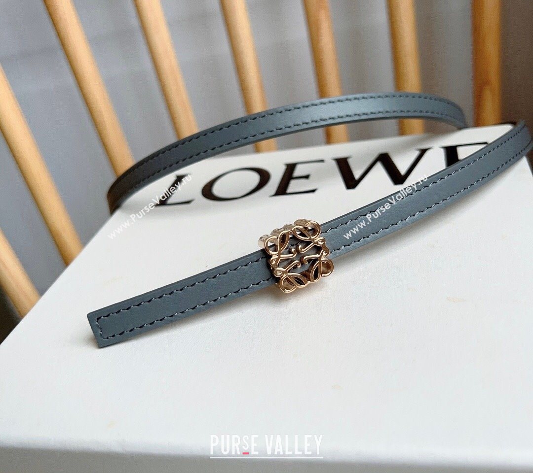 Loewe Anagram Belt 1cm in Smooth Calfskin Leather Grey/Gold 2025 LW091206 (99-250912091)
