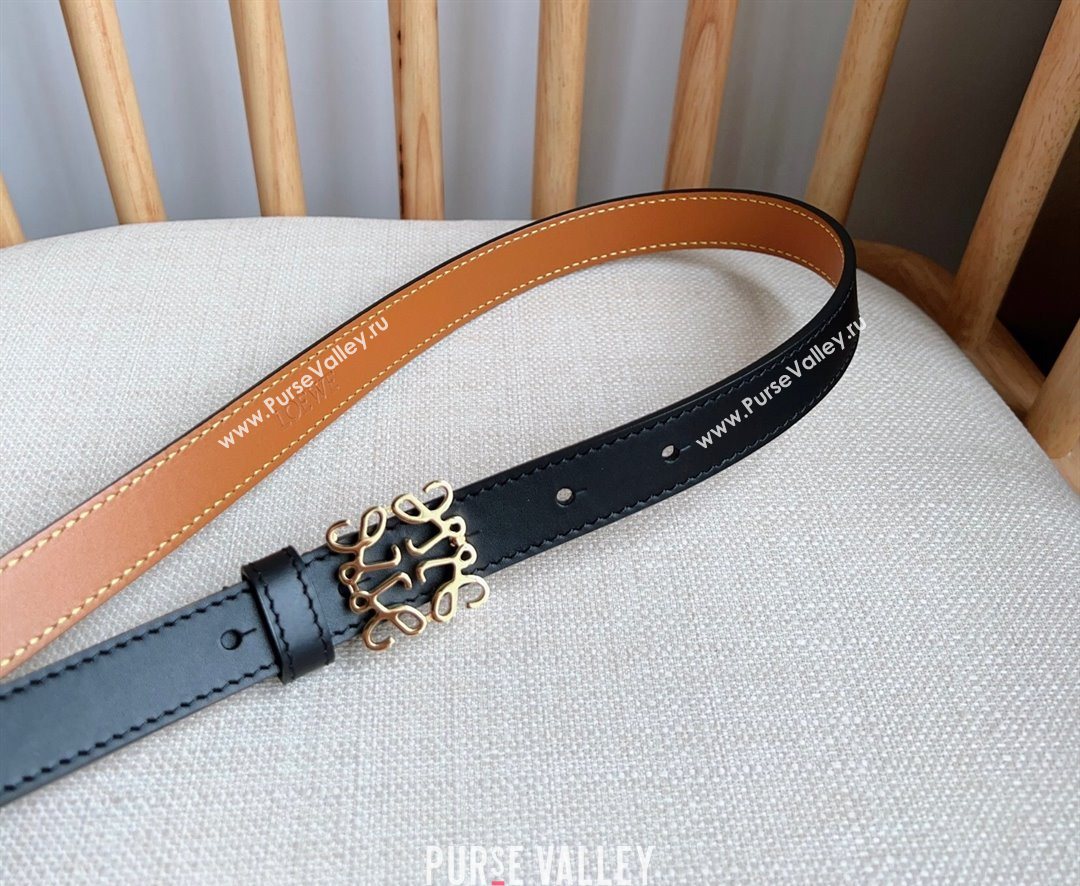 Loewe Anagram Belt 2cm in Smooth Calfskin Leather Black/Gold 2025 LW091206 (99-250912093)