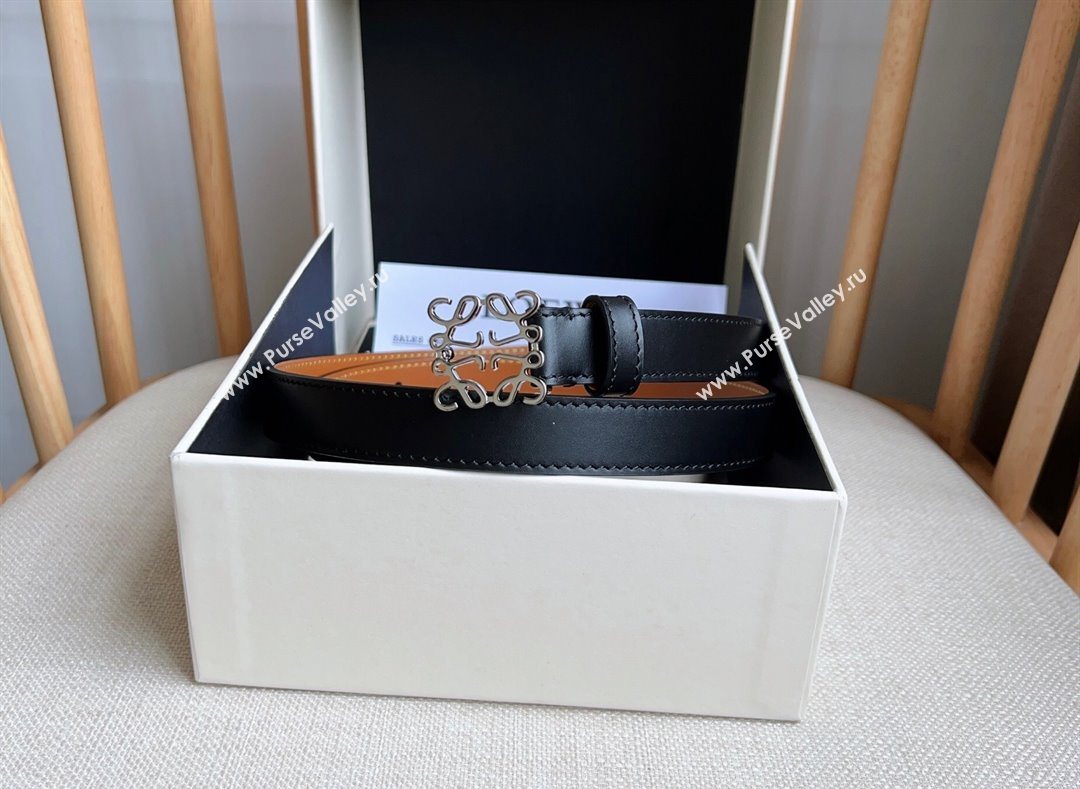 Loewe Anagram Belt 2cm in Smooth Calfskin Leather Black/Silver 2025 LW091206 (99-250912094)
