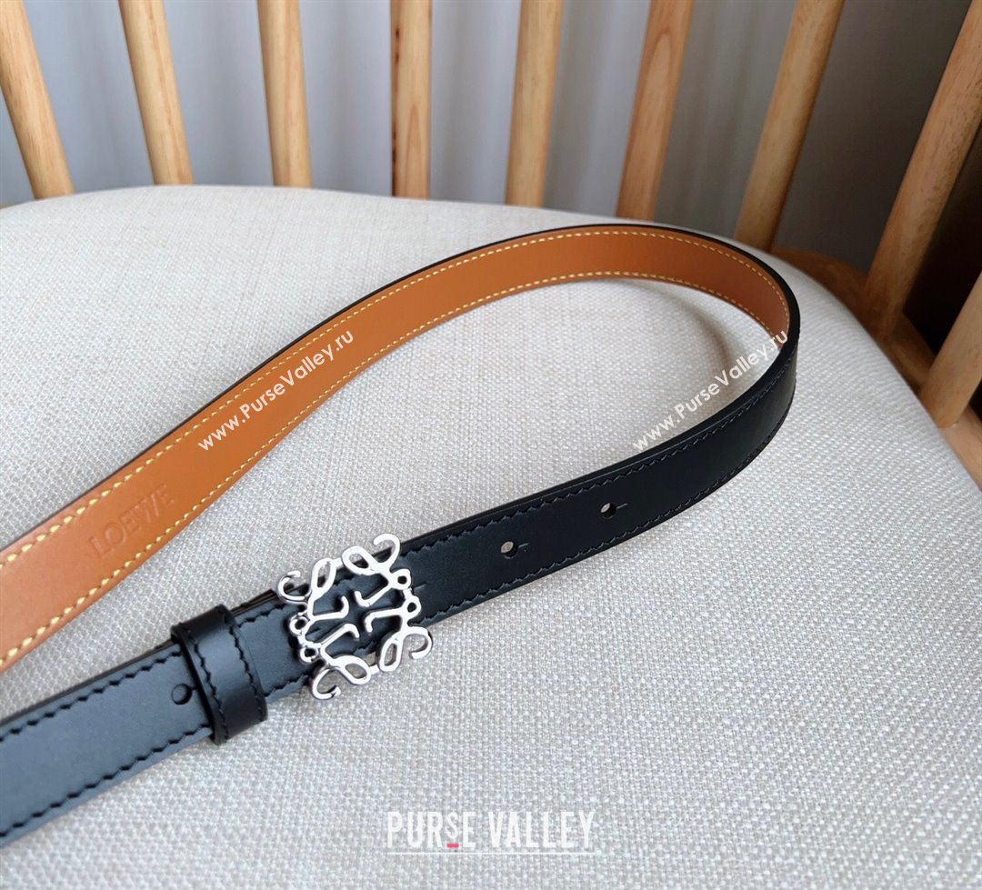 Loewe Anagram Belt 2cm in Smooth Calfskin Leather Black/Silver 2025 LW091206 (99-250912094)