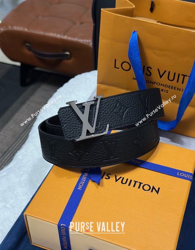 Louis Vuitton Reversible Togo Monogram Leather Belt 4cm with LV Buckle Black/Gunmetal 2025 LV091202 (99-250912115)