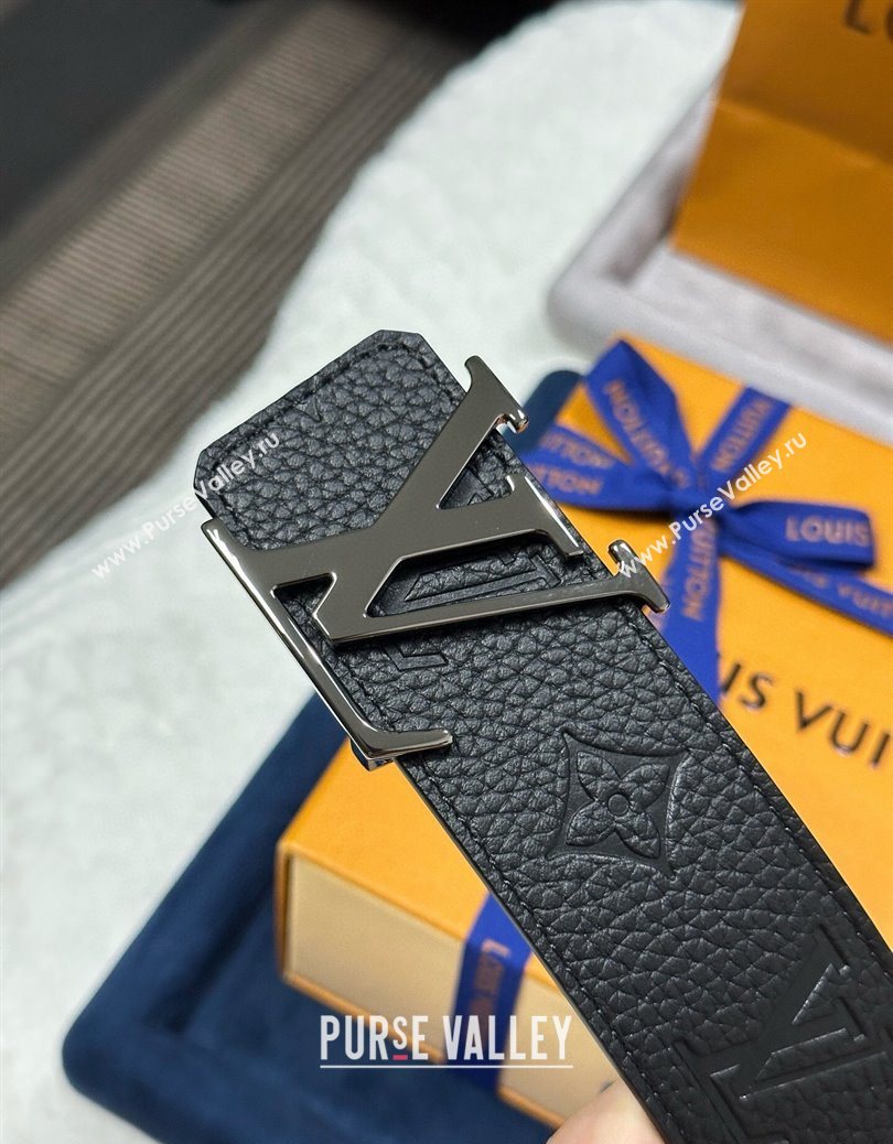 Louis Vuitton Reversible Togo Monogram Leather Belt 4cm with LV Buckle Black/Gunmetal 2025 LV091202 (99-250912115)