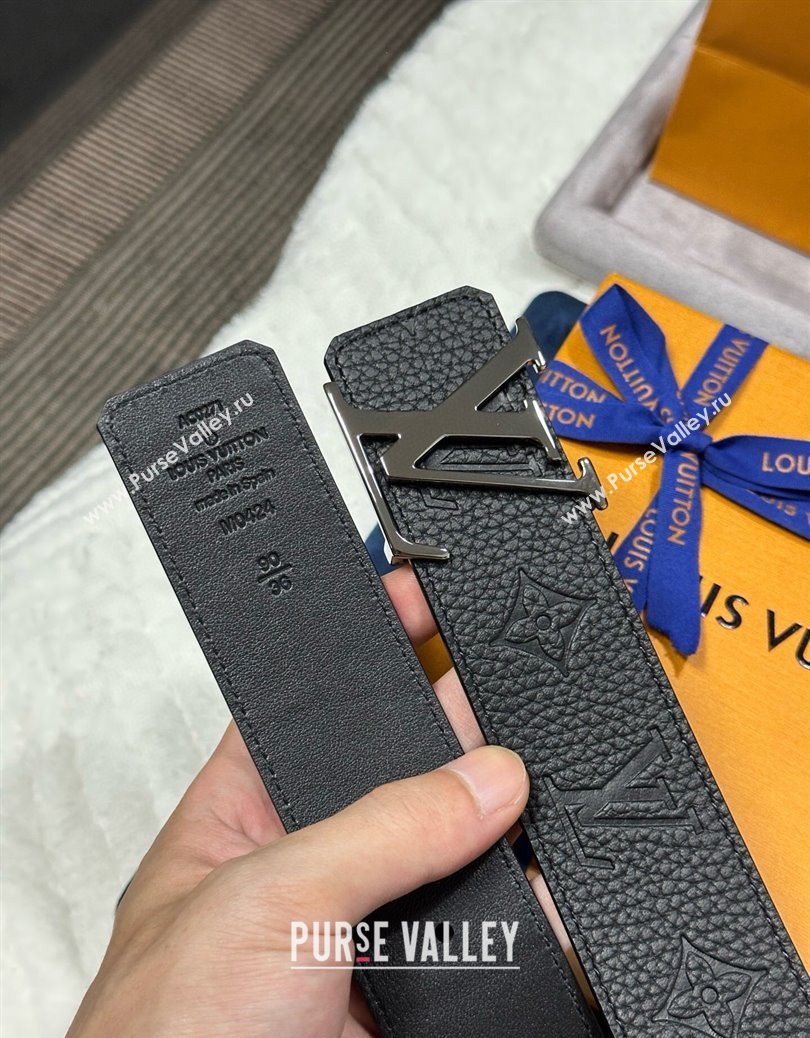 Louis Vuitton Reversible Togo Monogram Leather Belt 4cm with LV Buckle Black/Gunmetal 2025 LV091202 (99-250912115)