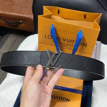 Louis Vuitton Reversible Togo Monogram Leather Belt 4cm with LV Buckle Black/Gunmetal 2025 LV091202 (99-250912115)