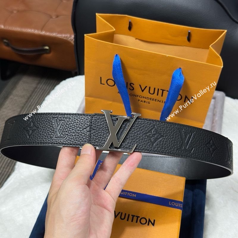 Louis Vuitton Reversible Togo Monogram Leather Belt 4cm with LV Buckle Black/Gunmetal 2025 LV091202 (99-250912115)