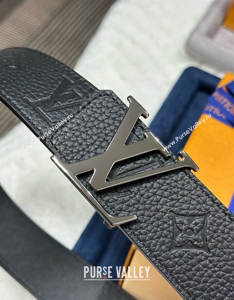 Louis Vuitton Reversible Togo Monogram Leather Belt 4cm with LV Buckle Black/Gunmetal 2025 LV091202 (99-250912115)