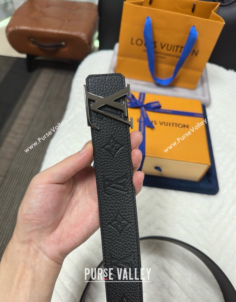 Louis Vuitton Reversible Togo Monogram Leather Belt 4cm with LV Buckle Black/Gunmetal 2025 LV091202 (99-250912115)