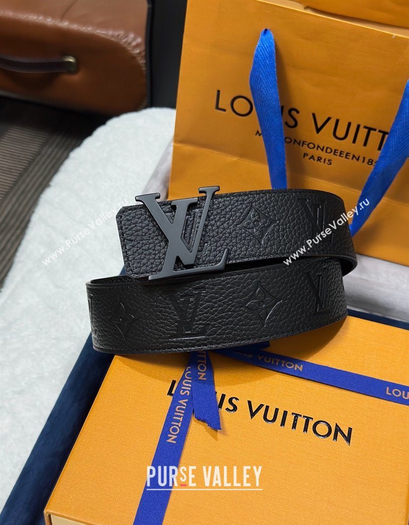 Louis Vuitton Reversible Togo Monogram Leather Belt 4cm with LV Buckle All Black 2025 LV091202 (99-250912118)