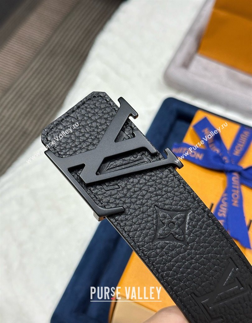 Louis Vuitton Reversible Togo Monogram Leather Belt 4cm with LV Buckle All Black 2025 LV091202 (99-250912118)