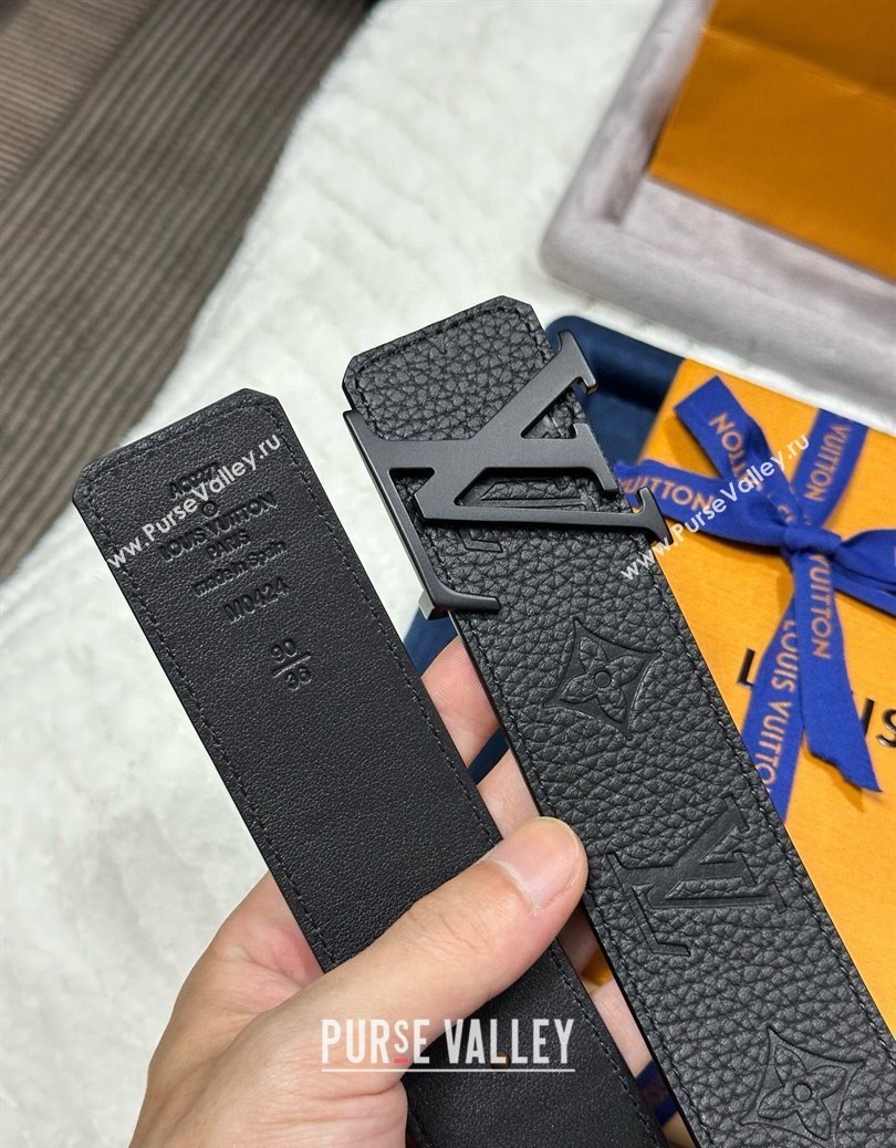 Louis Vuitton Reversible Togo Monogram Leather Belt 4cm with LV Buckle All Black 2025 LV091202 (99-250912118)