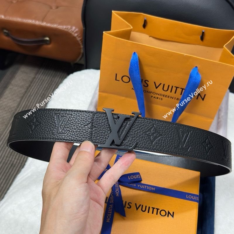 Louis Vuitton Reversible Togo Monogram Leather Belt 4cm with LV Buckle All Black 2025 LV091202 (99-250912118)