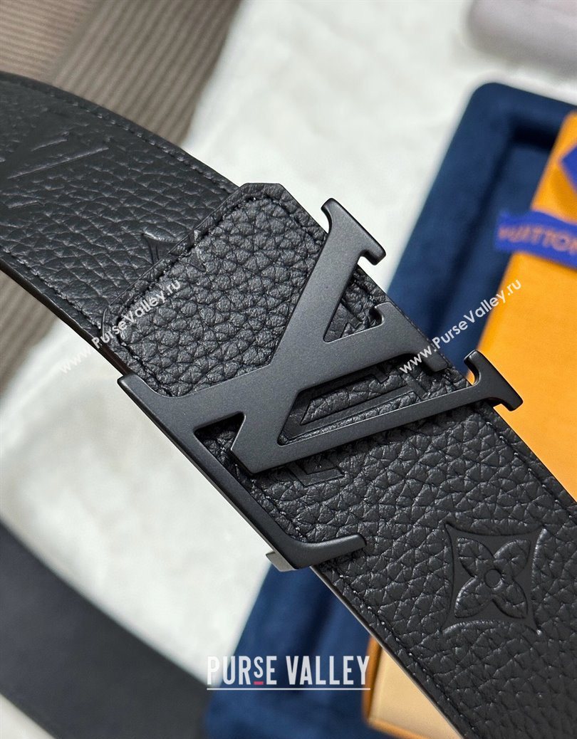 Louis Vuitton Reversible Togo Monogram Leather Belt 4cm with LV Buckle All Black 2025 LV091202 (99-250912118)