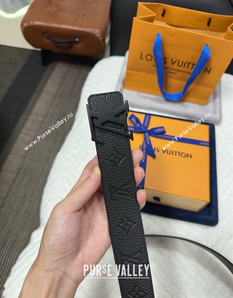 Louis Vuitton Reversible Togo Monogram Leather Belt 4cm with LV Buckle All Black 2025 LV091202 (99-250912118)