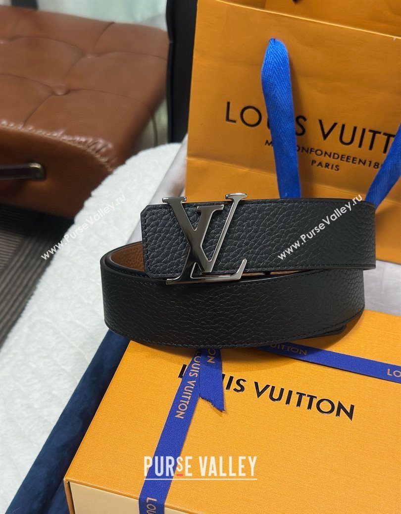 Louis Vuitton Reversible Togo Grained Leather Belt 4cm with LV Buckle All Black 2025 LV091202 (99-250912119)