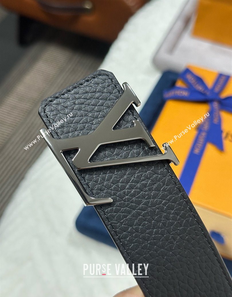 Louis Vuitton Reversible Togo Grained Leather Belt 4cm with LV Buckle All Black 2025 LV091202 (99-250912119)
