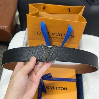 Louis Vuitton Reversible Togo Grained Leather Belt 4cm with LV Buckle All Black 2025 LV091202 (99-250912119)