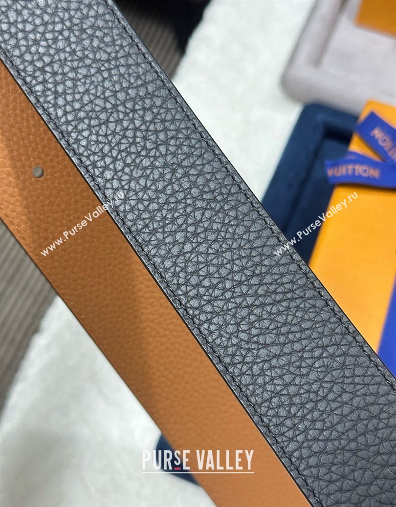 Louis Vuitton Reversible Togo Grained Leather Belt 4cm with LV Buckle All Black 2025 LV091202 (99-250912119)