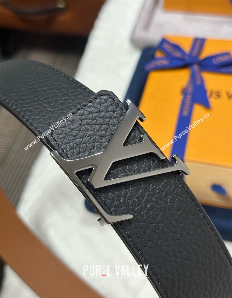 Louis Vuitton Reversible Togo Grained Leather Belt 4cm with LV Buckle All Black 2025 LV091202 (99-250912119)