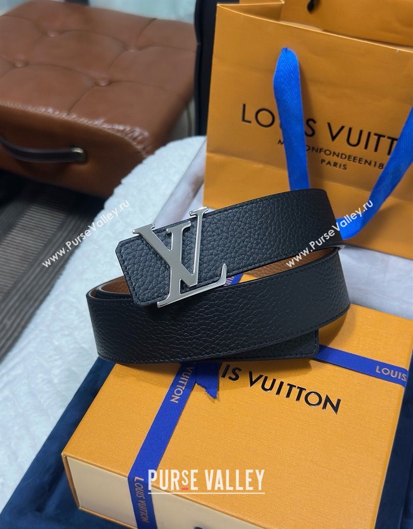 Louis Vuitton Reversible Togo Grained Leather Belt 4cm with LV Buckle Black/Silver 2025 LV091202 (99-250912120)