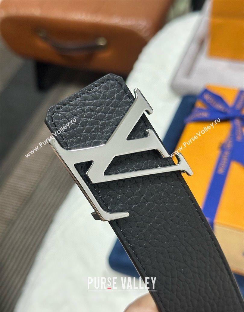 Louis Vuitton Reversible Togo Grained Leather Belt 4cm with LV Buckle Black/Silver 2025 LV091202 (99-250912120)