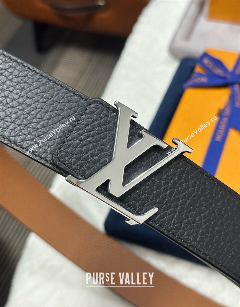 Louis Vuitton Reversible Togo Grained Leather Belt 4cm with LV Buckle Black/Silver 2025 LV091202 (99-250912120)