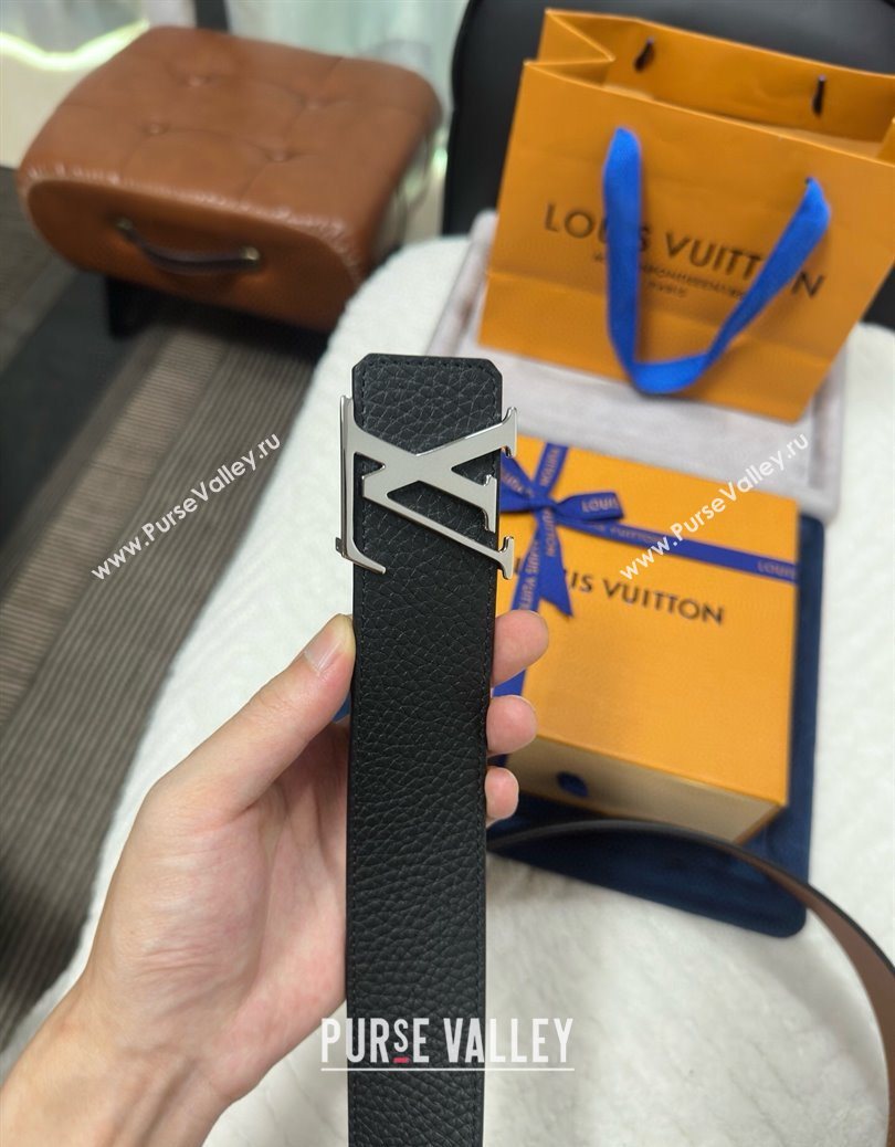 Louis Vuitton Reversible Togo Grained Leather Belt 4cm with LV Buckle Black/Silver 2025 LV091202 (99-250912120)