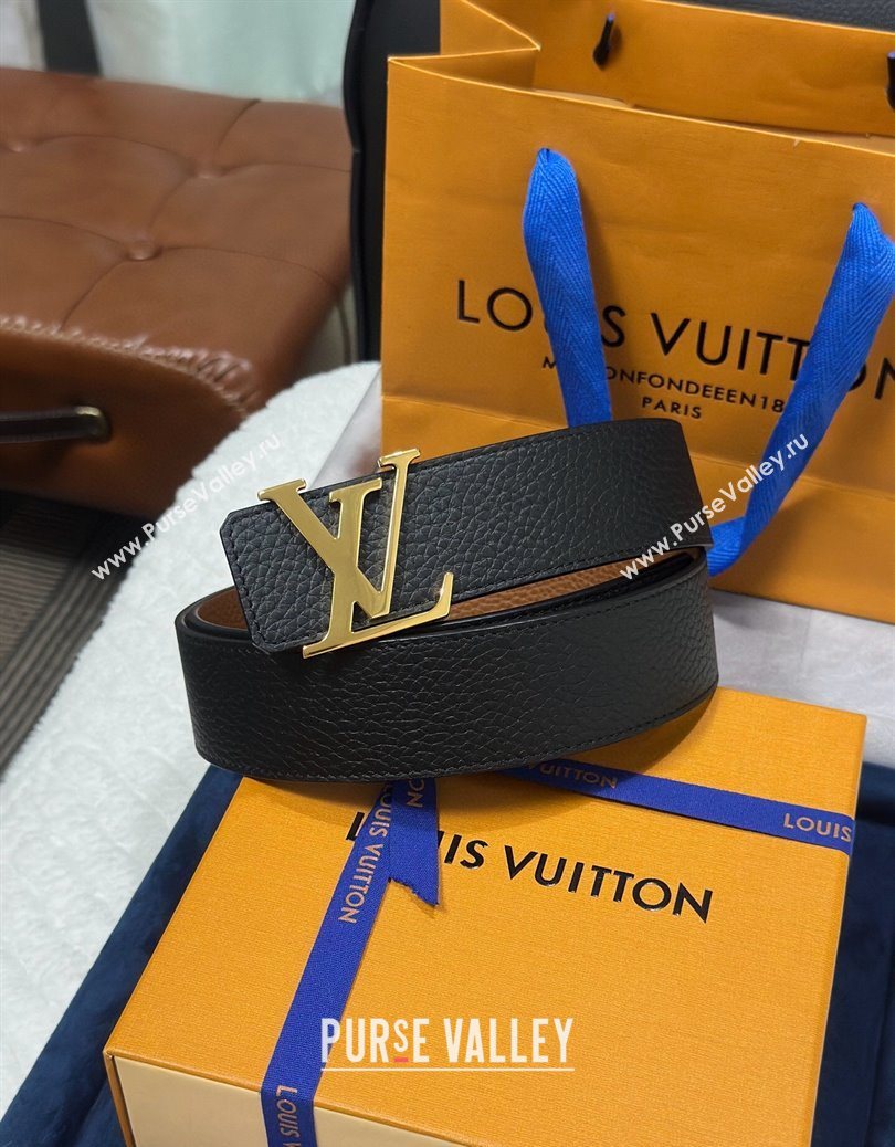 Louis Vuitton Reversible Togo Grained Leather Belt 4cm with LV Buckle Black/Gold 2025 LV091202 (99-250912121)