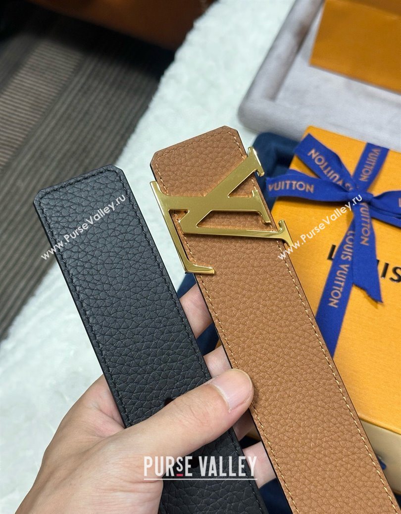 Louis Vuitton Reversible Togo Grained Leather Belt 4cm with LV Buckle Black/Gold 2025 LV091202 (99-250912121)