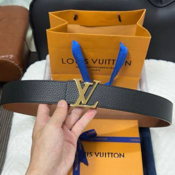 Louis Vuitton Reversible Togo Grained Leather Belt 4cm with LV Buckle Black/Gold 2025 LV091202 (99-250912121)